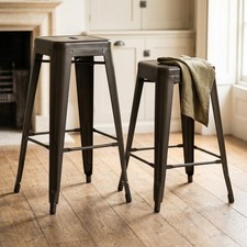 TOLIX INSPIRED METAL BAR STOOL INDUSTRIAL BREAKFAST STACKABLE AGED ZINC EFFECT