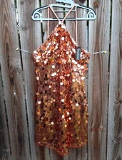 Women's  ( Copper / Rose Gold ) Halter Sequin Mini Party Rave Dress Large NWT