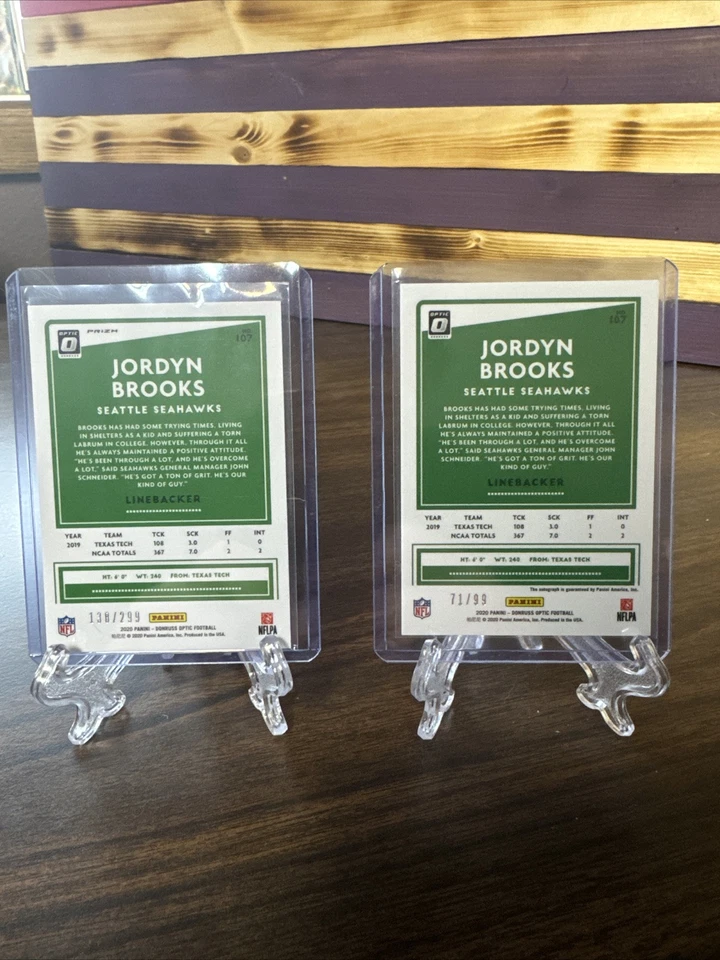 Jordyn Brooks 2020 Optic Lot- Base Rc Auto /99 And Light Blue Parallel /299 #107 - Image 2 of 2