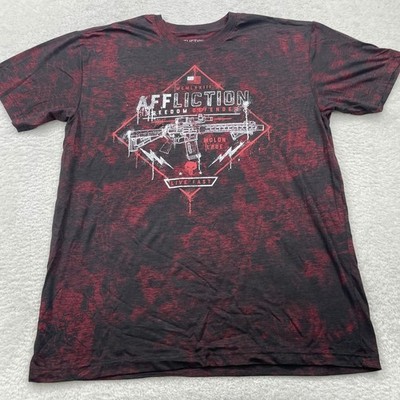 Affliction Freedom Defender Graphic T-Shirt Mens 2XL Red Black Gun