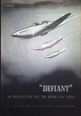 Original 1940 Advert   Boulton Paul  Defiant    In Production for the RAF