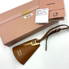 MIU MIU 5TL514 Fine Calf Leather Clochette Key Ring Bag Charm Cognac Brown Gold