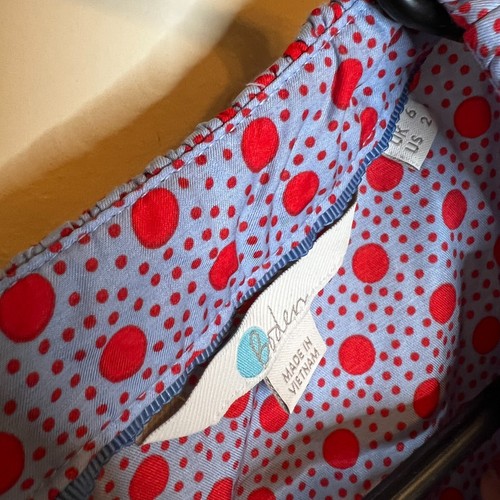 Boden Carey Top Blue Red Polka Dot Silk Crew Neck Short Sleeve Blouse Size US 2 - Picture 2 of 4