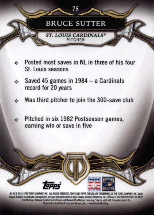 2016 Topps Tribute Green #75 Bruce Sutter SER #/99 BX T2H - Image 2 of 2