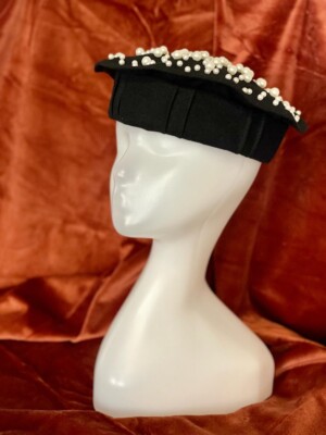 Designer handmade beret with pearls in one copy winter spring autumn