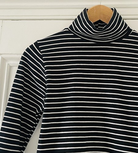 American Apparel Women’s Black Striped Turtle Roll-Neck T-Shirt Top M UK 8-10 - Picture 5 of 13