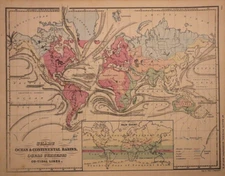 1859 Map, Chart of the WORLDS' OCEAN CURRENTS & BASINS, CO-TIDAL LINES (9x12)#24