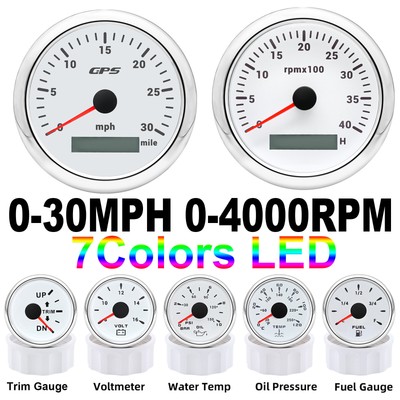 7 Gauge Set 85mm GPS Speedometer&Tacho&52mm Fuel/Temp/Oil/Volt/Trim For Boat Car