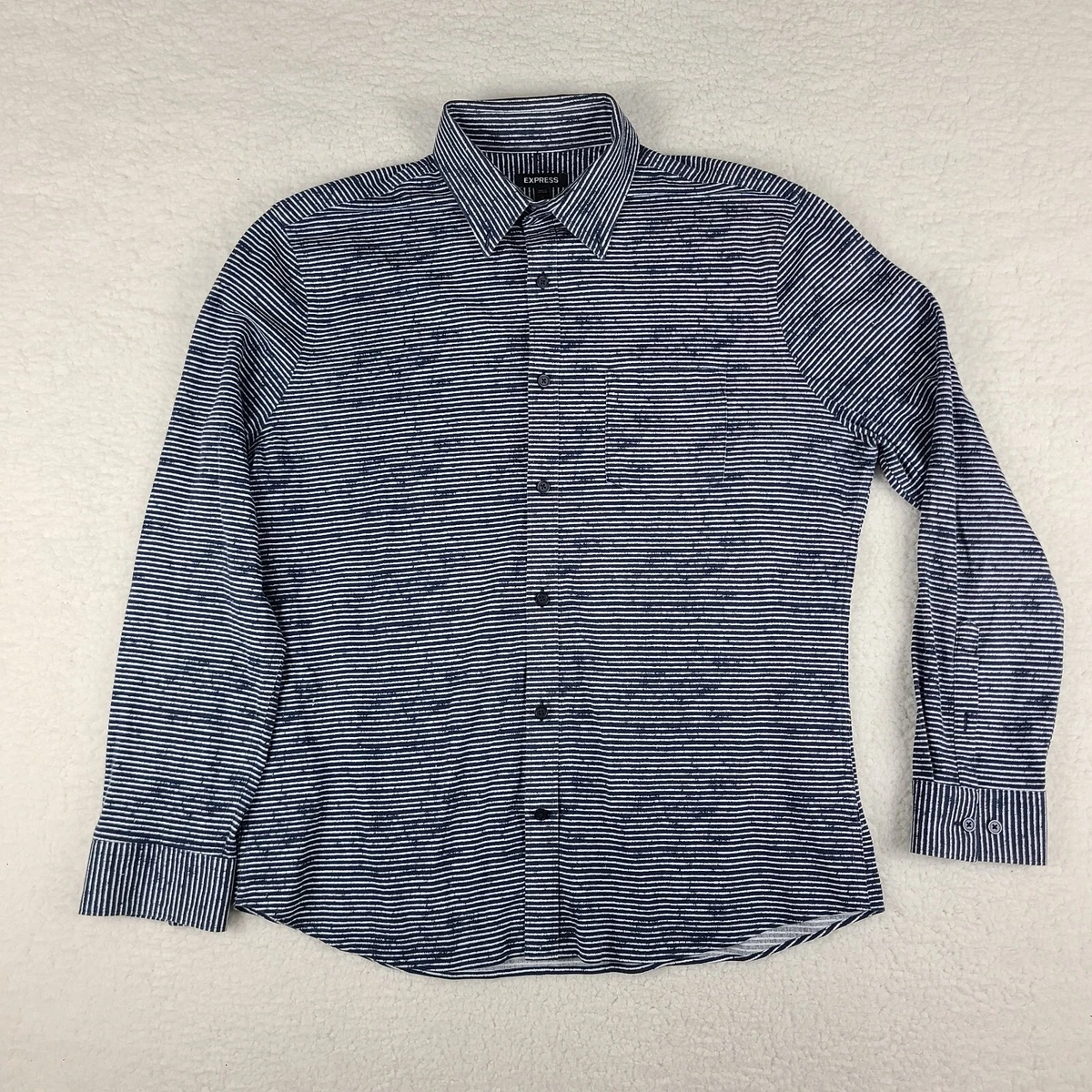 Chemise Homme Express Taille S – Manches Longues, Coton, Col Henley, Bleu Et Gris, Neuve Sans étiquettes