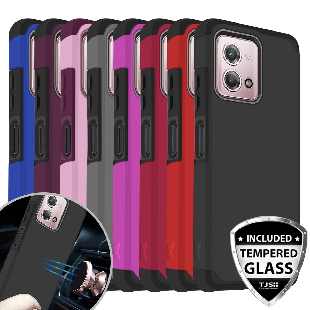 For Moto G Stylus 4G 2023 Cricket Phone Case Hard Hybrid Cover+Tempered  Glass