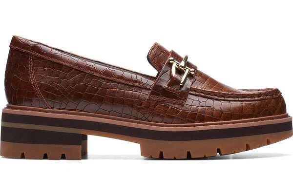 Scarpe mocassino Clarks donna ORIANNA BIT marrone scuro marrone pelle di coccodrillo nuove con scatola