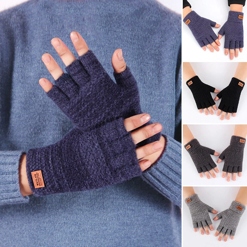 Mens Fingerless Gloves Thermal Alpaca Wool Warm Hunting Fishing