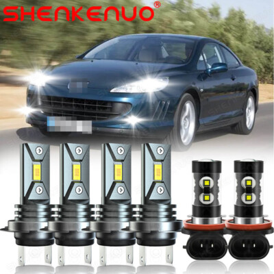 White LED Headlight High Low Beam Fog Light Bulbs Kit For Peugeot