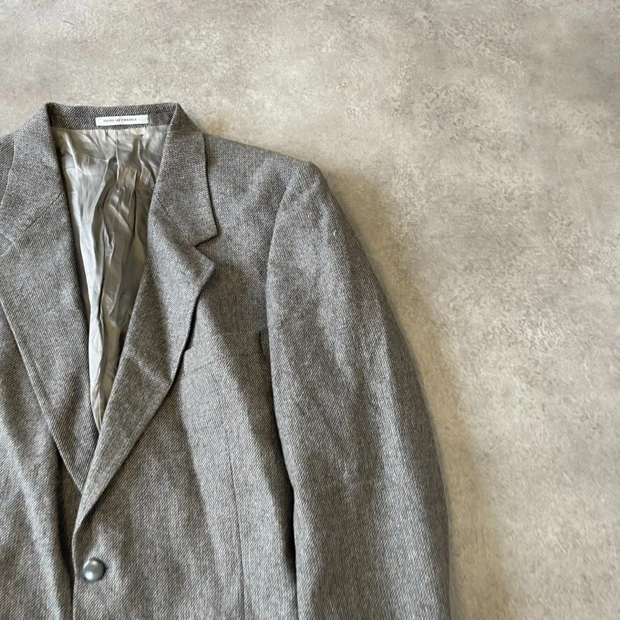 YvesSaintLaurent Blazer Mens 46" Wool Herringbone Vintage France Jacket, Grey - Image 2 of 4