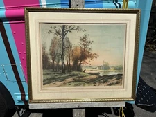Antique Color Etching L’Automne Rene Ligeron - Sidney Z Lucas Jordan Marsh Frame