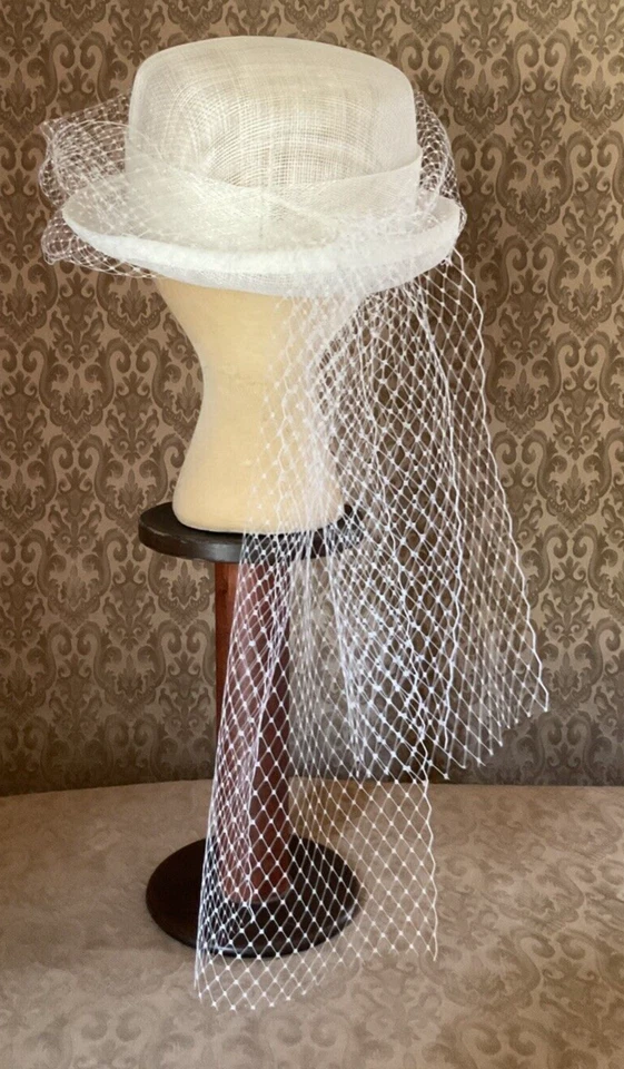 Women's White Sinamany Derby Hat, Wedding Hat, Handmade by Celeste Thompson - Image 4 of 4