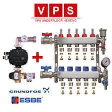 2-12 Zone Grundfos & ESBE Water Underfloor Heating Manifold with A-Rated Pump