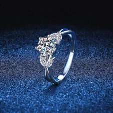 925 Sterling Silver 1ct Real Moissanite Flower Wedding Ring Women Pass Tester