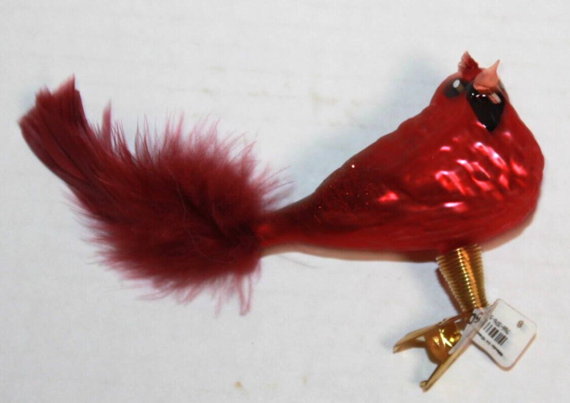 Figural Glass Clip-On Cardinal Bird Christmas Ornament