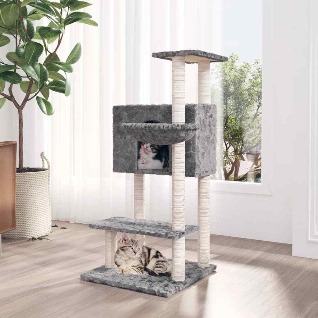 vidaXL Albero per Gatti con Tiragraffi in Sisal Grigio Chiaro 108,5 cm