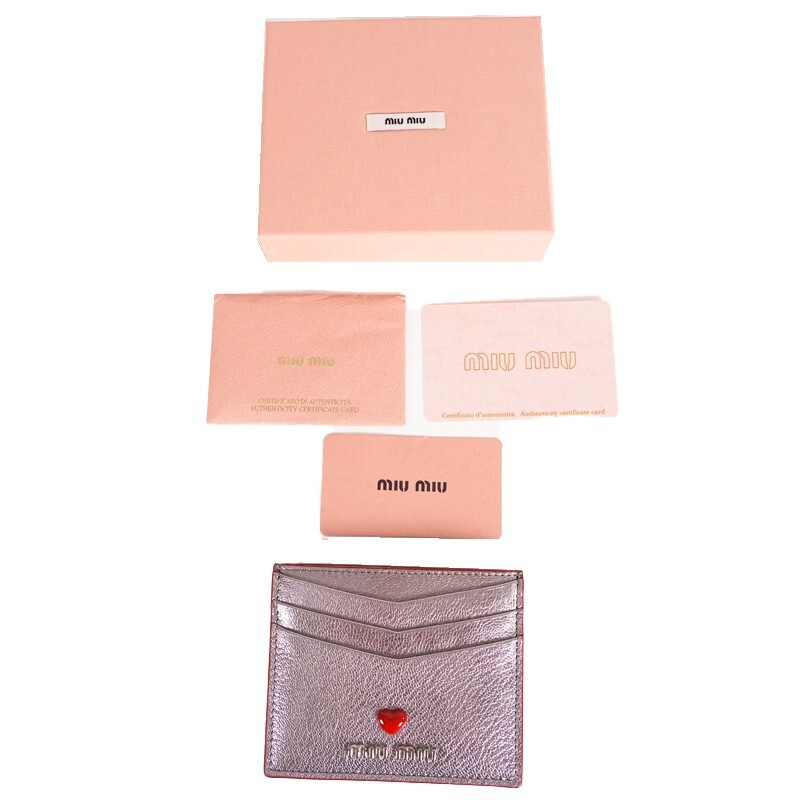 NEW $420 MIU MIU Metallic Silver Leather MADRAS LOVE HEART NEW $420 MIU MIU Metallic Silver Leather MADRAS LOVE HEART