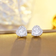 Silver Plated Cubic Zirconia Heart Shape Stud Earrings for Women Wedding Jewelry