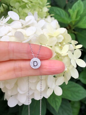 925 Sterling Silver Cz Round Initial Letter D Pendant Necklace Women 9mm  16-18