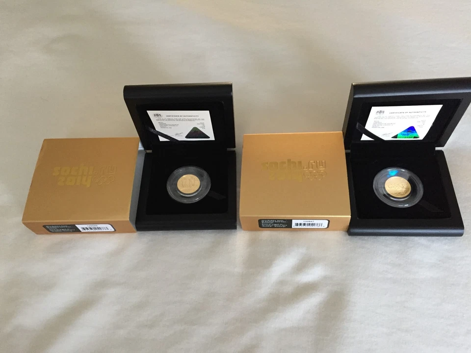 DOS 1/4 oz. Monedas de oro puro - Curling and Bobsleigh: Sochi 2014 Juegos Olímpicos de Invierno Foto 2 de 4