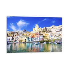 Quadro Stampa su Tela con Telaio in Legno panoram procida