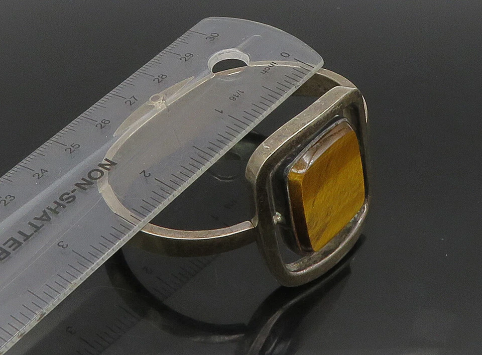 Brazalete Cuadrado DISEÑADOR MÉXICO 925 Plata Vintage Ojo de Tigre BT9208 Foto 2 de 4