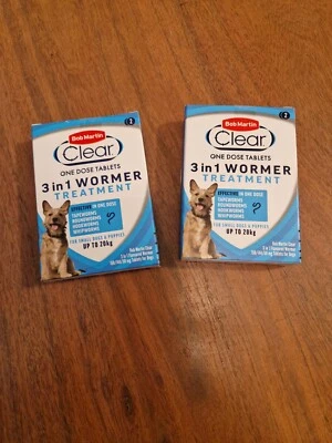 2 X Bob Martin Clear 3 In 1 Wormer Dog 2 Tablets Pack (4 Tablets Total)