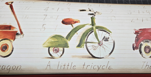 Kids Wallpaper Border KJ0317BD Vintage Transportation Tricycle Wagon Scooter Car - Picture 3 of 6