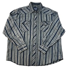 Vtg Wrangler Flannel Pearl Snap Western Button Up Shirt Stripe Mens Measured 3XL