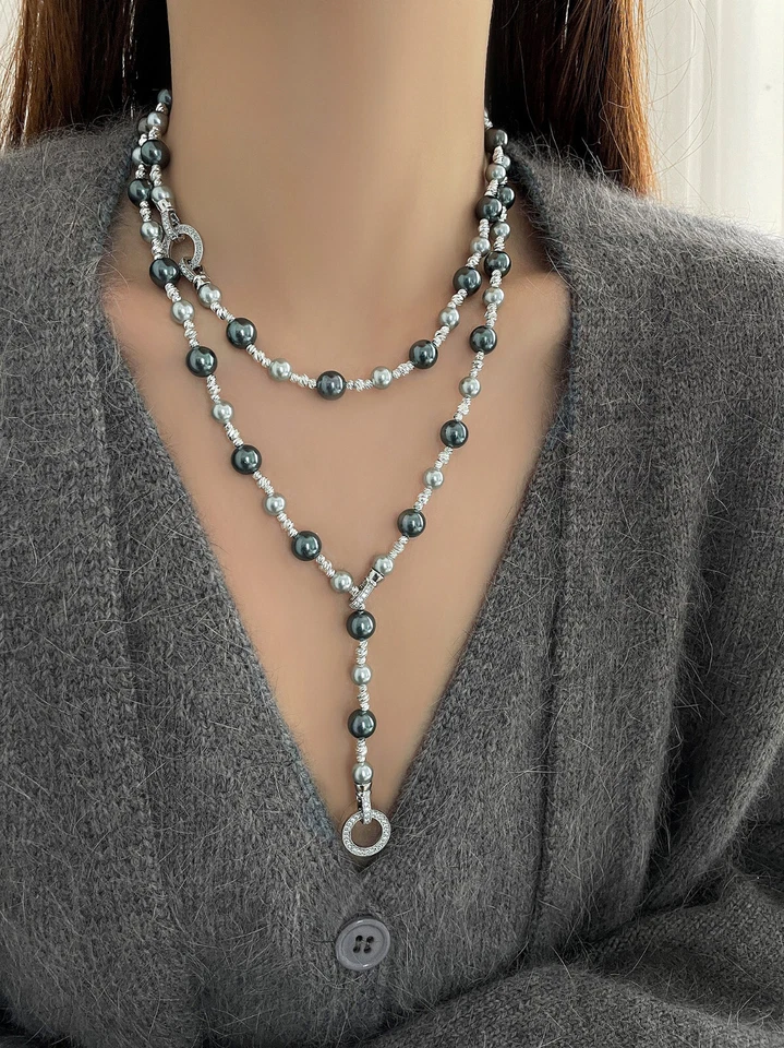 Collar de perlas AAAA redondo Mar del Sur 12-6 mm gris concha negra 14 k Foto 2 de 4