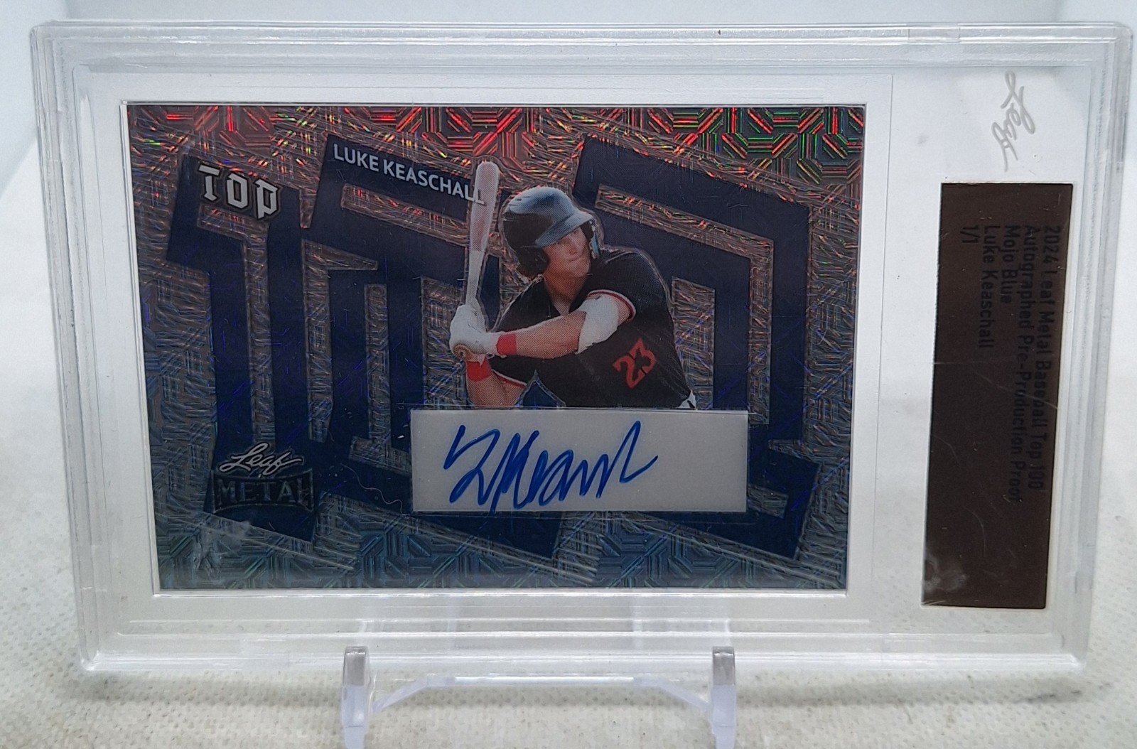 LUKE KEASCHALL 2024 METAL BASEBALL TOP 100 MOJO BLUE PRE PROD PROOF #1/1 AUTO view 1