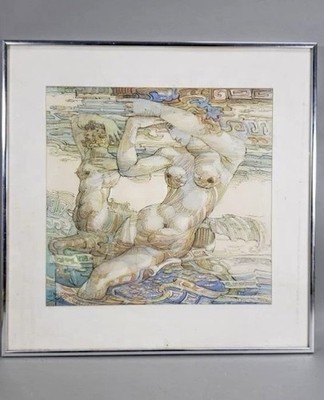 Ricardo Zapien Loza Original Ink & Watercolor  Passing of the Guard  Signed 1975