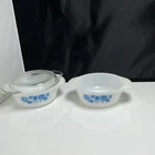 VTG 12 oz Anchor Hocking Fire King Casserole Dishes Blue Cornflower 3 Piece Set