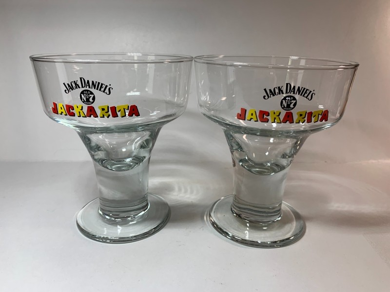 2 rare JACK DANIELS JACKARITA GLASSES WHISKEY COCKTAIL MARGARITA MIXED DRINK BAR