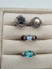 Lot of 4 Vintage Sterling Silver Rings Bands w/ Gems Marcasites