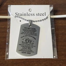 TO MY SON Love Dad Necklace 18" (Dog Tag) Stainless Steel New