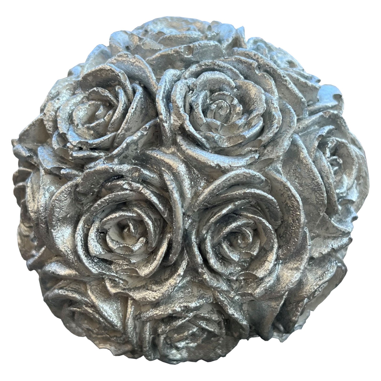 Hormigón Bola de Rosas Grande Con Plateado Pátina - Un Todos Especial Decoración