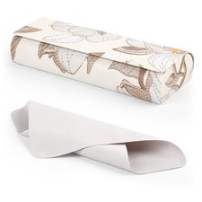 PU Leather Hard Shell Glasses Case, Floral Design Metal Frame, Portable Cream