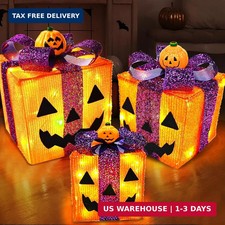 8 Modes Timer 3 Pack Lighted Halloween Pumpkin Decorations Gift Box Batt