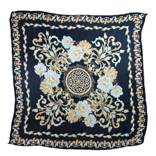 Baroque Floral Scarf Black Gold Cream Ornate Square Vintage Style 27x27 Scroll