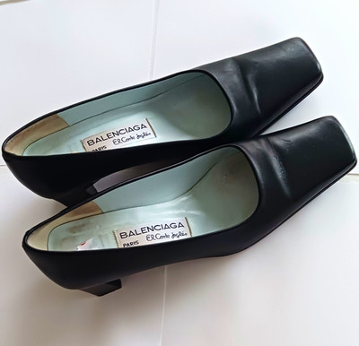Balenciaga Damen Pumps Leder Schwarz Slip-On EU 38 Karree Keilabsatz