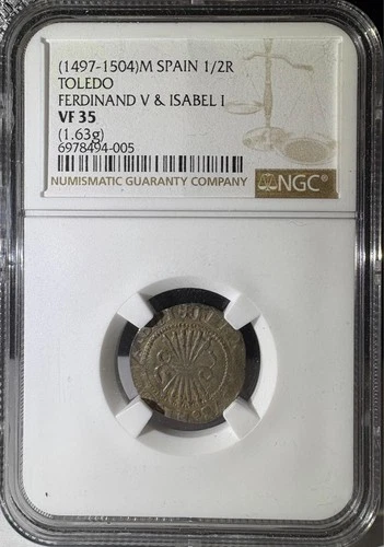 1497-1504 Spain 1/2 Real Toledo Ferdinand & Isabel NGC VF35 (005)