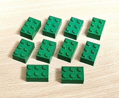 Lego 3002 - 10X Brique Verte 2x3 - 10X Grüner Stein - wie neu