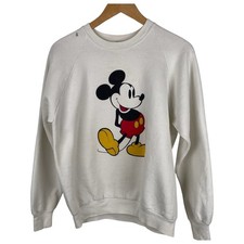 Vintage 80s Mickey Mouse Disney White Sweatshirt Crewneck Made in USA Size Large