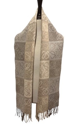 Pre-owned Genuine Loewe 90% Wool Scarf Beige Made In UK