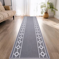 Custom Size Anti-Slip Machine Washable Low Profile Chain Bordered Runner Rug